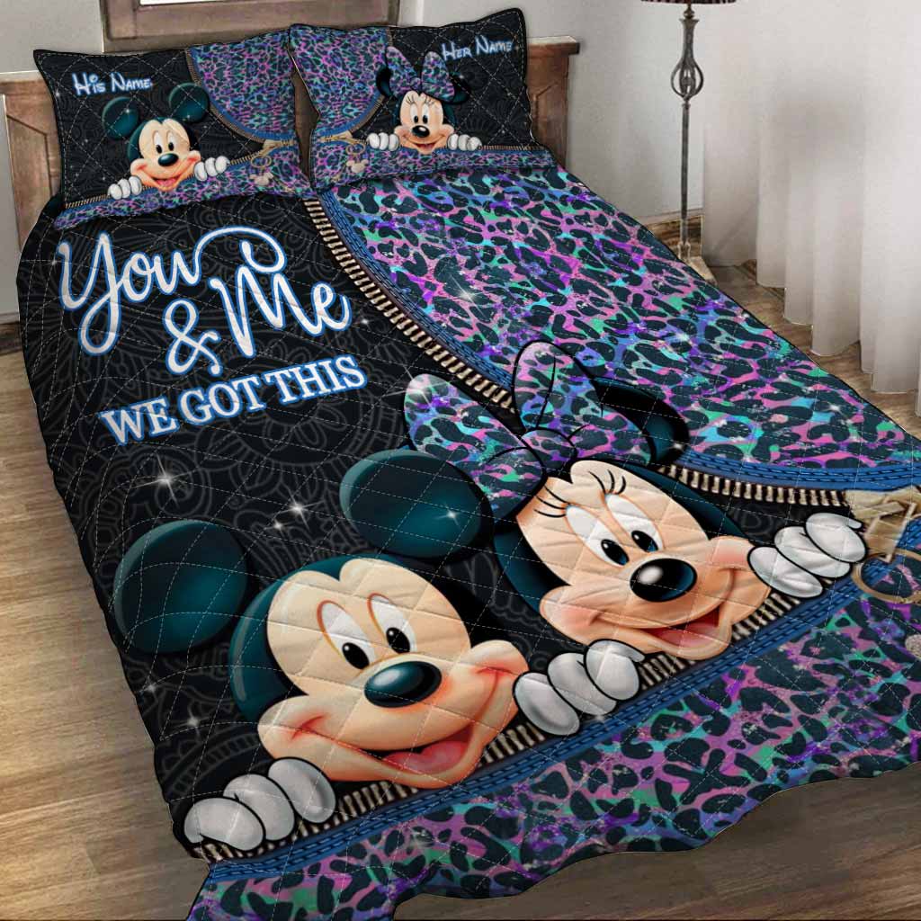 Personalized Mouse Couple Quilt Set with Names for Engagement or Anniversary