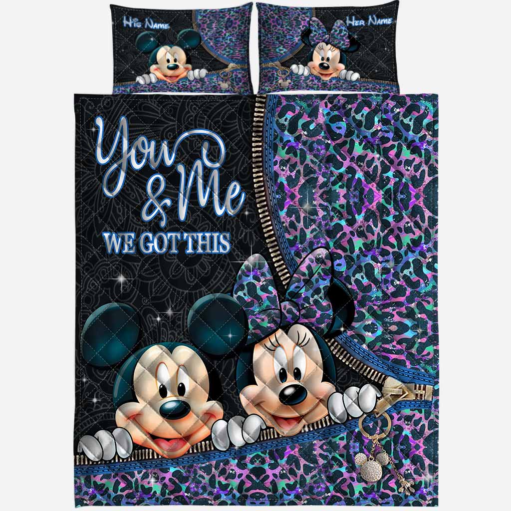 Personalized Mouse Couple Quilt Set with Names for Engagement or Anniversary