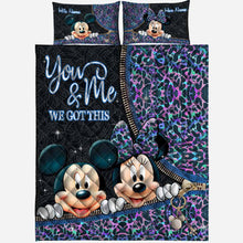 Load image into Gallery viewer, Personalized Mouse Couple Quilt Set with Names for Engagement or Anniversary
