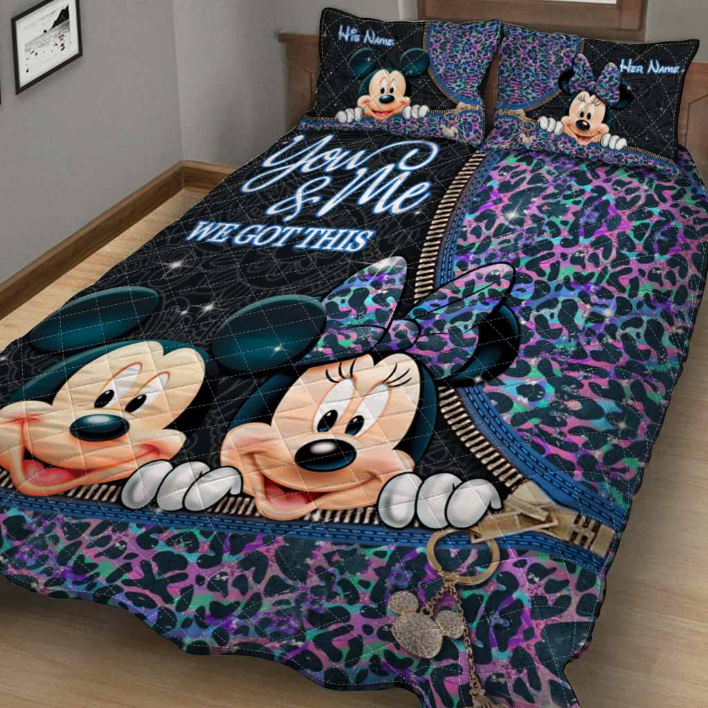 Personalized Mouse Couple Quilt Set with Names for Engagement or Anniversary