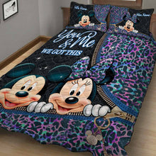 Load image into Gallery viewer, Personalized Mouse Couple Quilt Set with Names for Engagement or Anniversary
