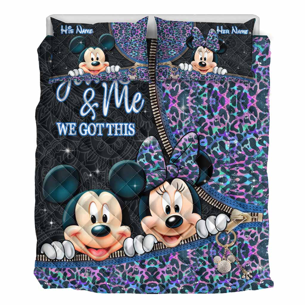 Personalized Mouse Couple Quilt Set with Names for Engagement or Anniversary