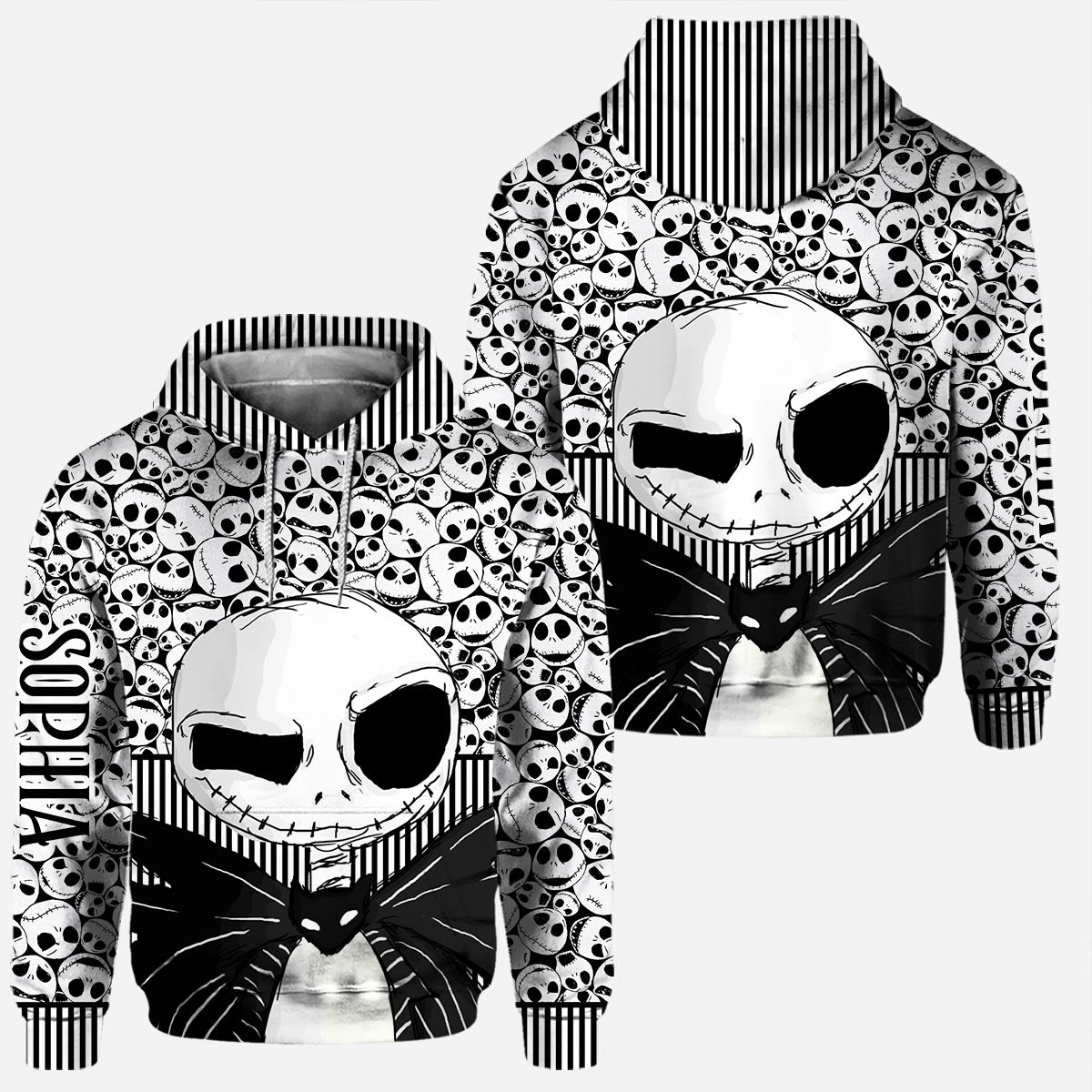 Personalized Skull Print Hoodie and Leggings Set for Her - Custom Name Gift