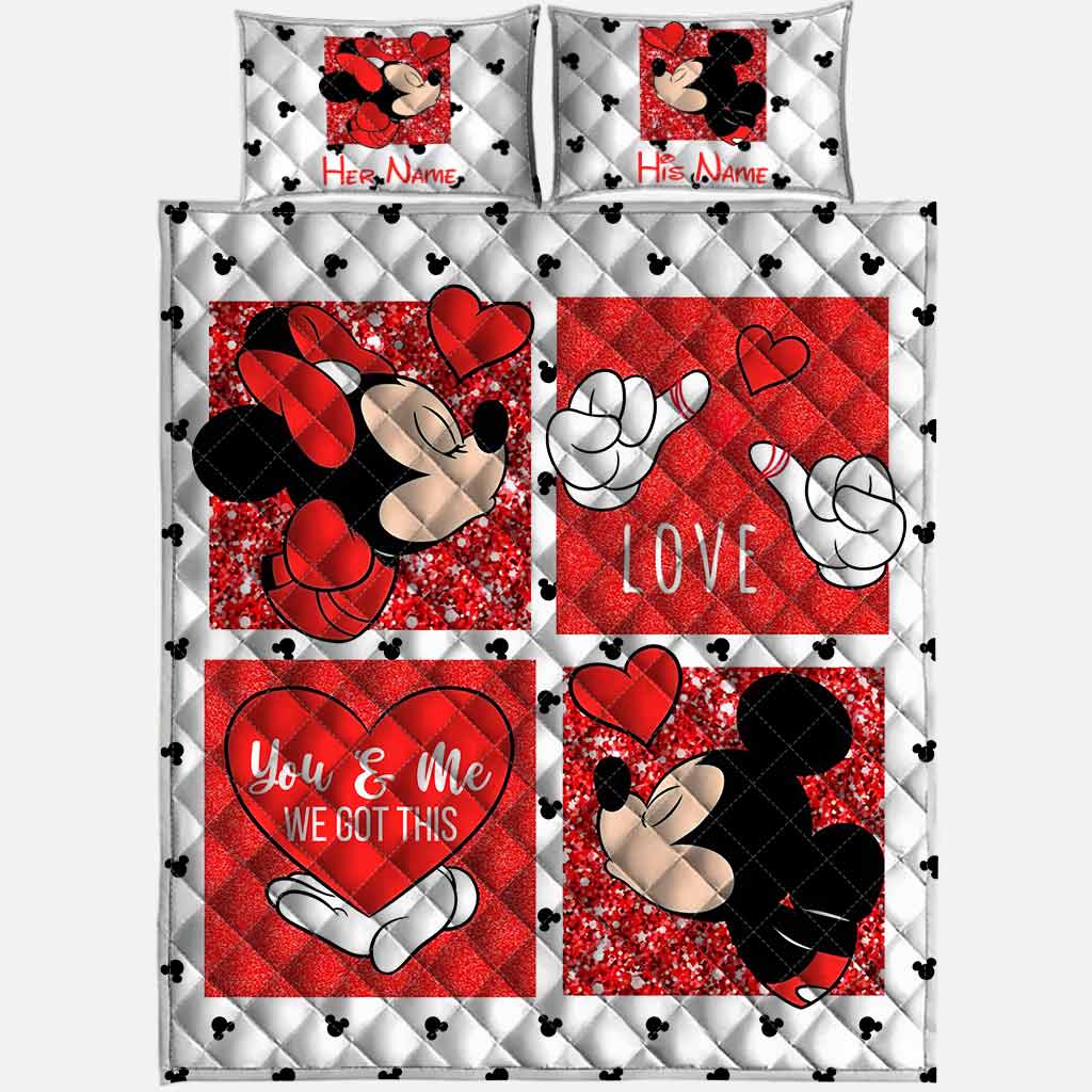Personalized Mickey Mouse Quilt Set Custom Names Gift for Couples