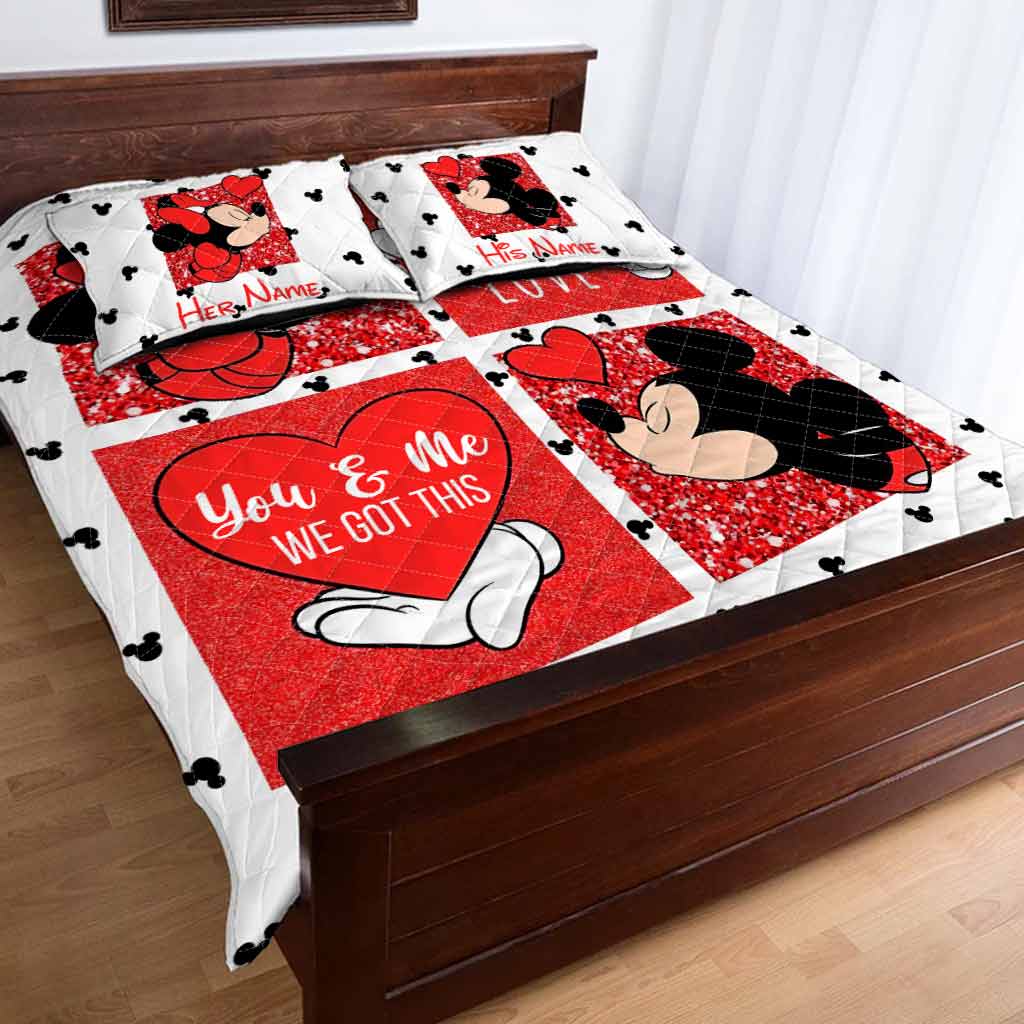 Personalized Mickey Mouse Quilt Set Custom Names Gift for Couples
