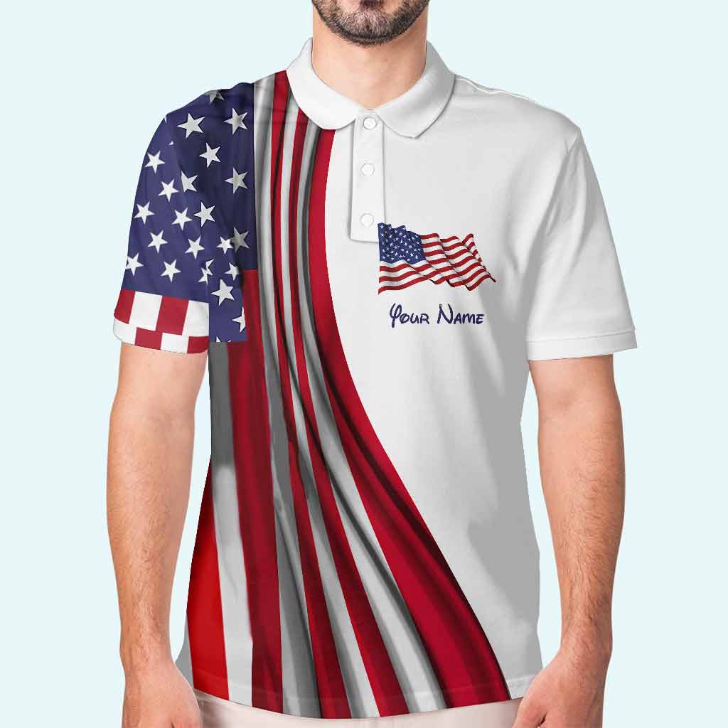 Personalized Independence Day Polo Shirt with Flags for Dad