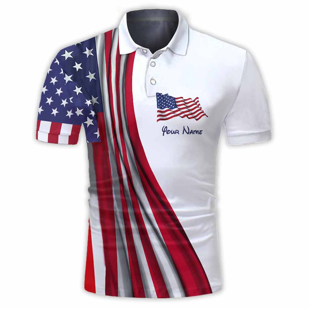 Personalized Independence Day Polo Shirt with Flags for Dad