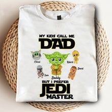 Load image into Gallery viewer, Personalized Jedi Master T-shirt for Dad with Custom Names
