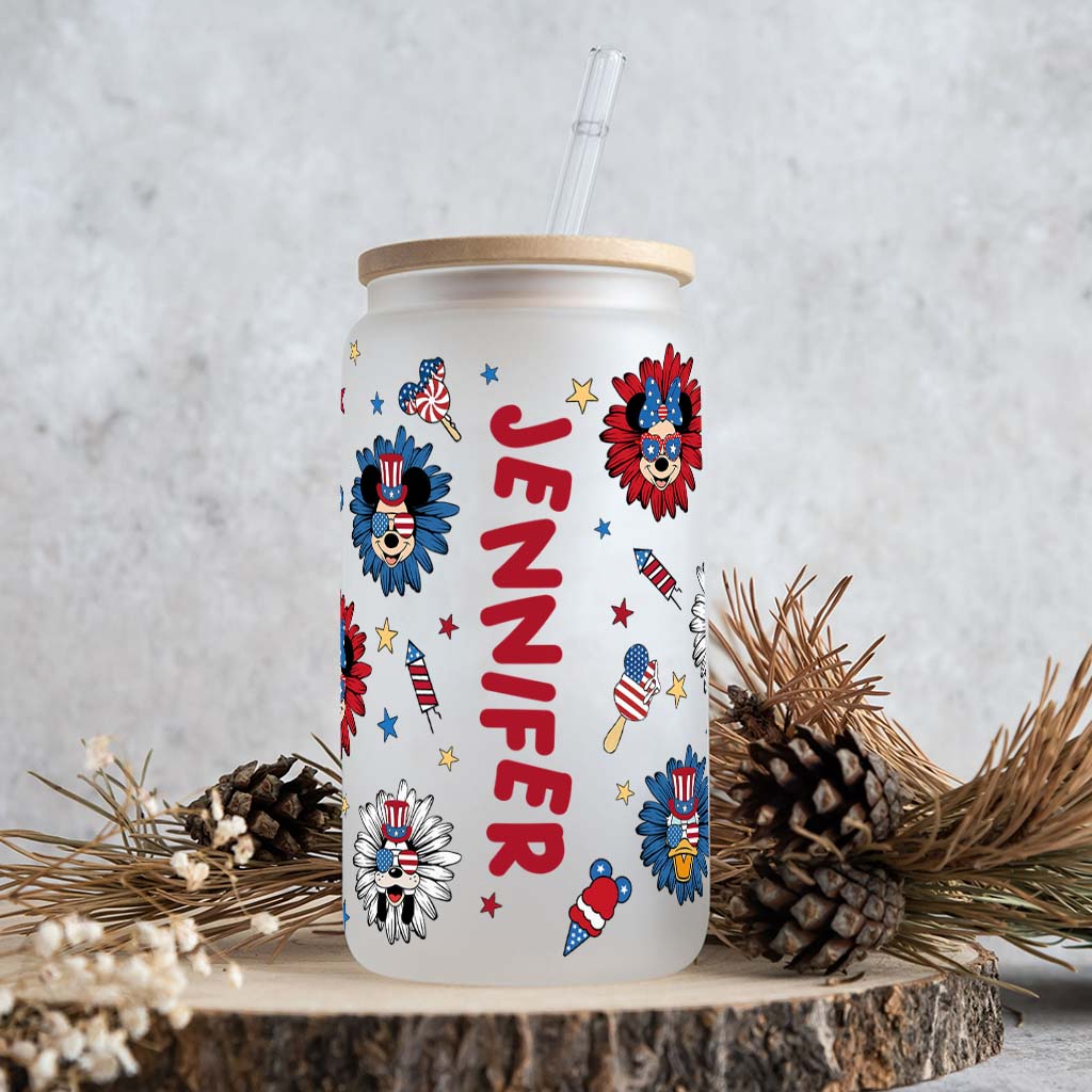 Personalized 16oz Glass Can with Straw & Lid for Mom