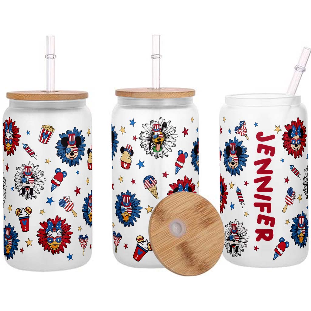 Personalized 16oz Glass Can with Straw & Lid for Mom
