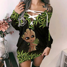 Load image into Gallery viewer, Personalized Off Shoulder Dress with Cannabis Design for Women
