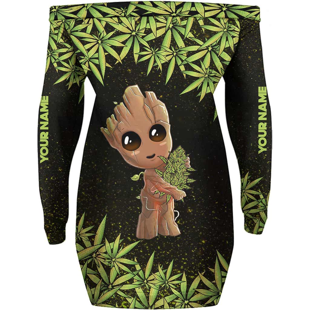 Personalized Off Shoulder Dress with Cannabis Design for Women