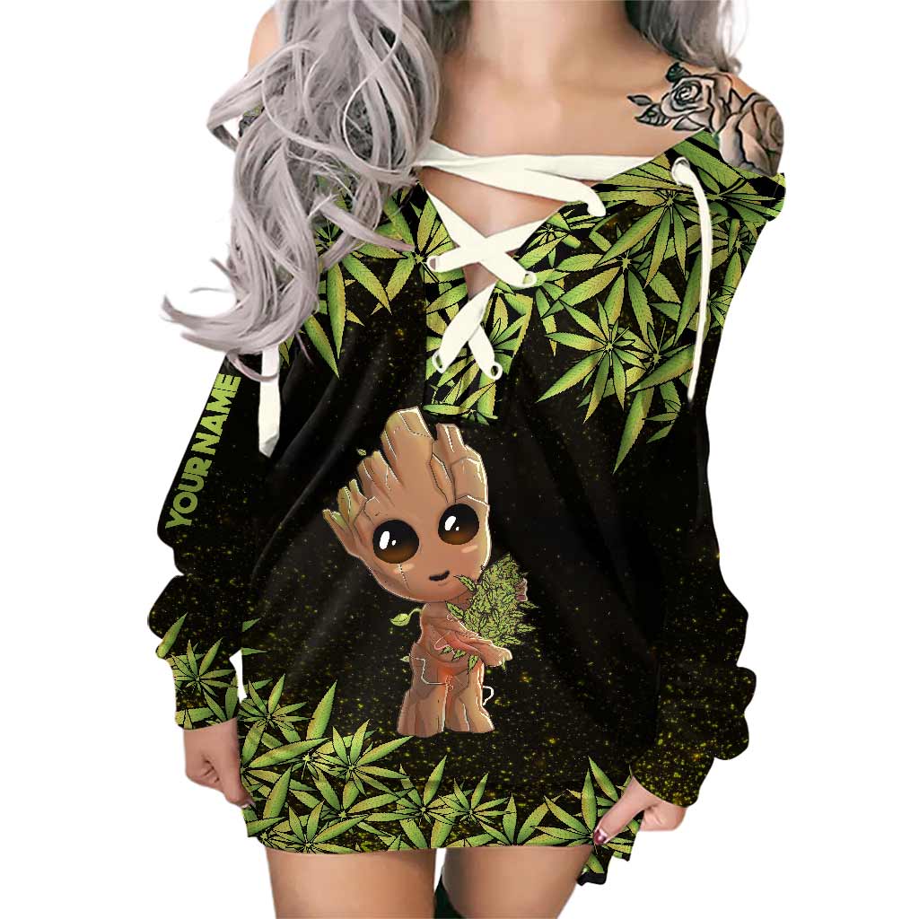 Personalized Off Shoulder Dress with Cannabis Design for Women