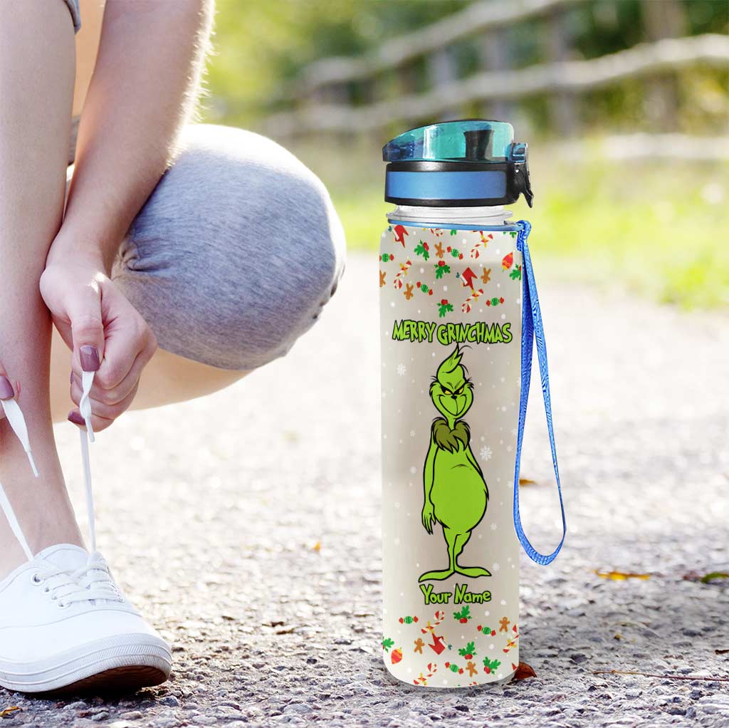 Personalized Water Tracker Bottle Merry Grinchmas Gift for Christmas