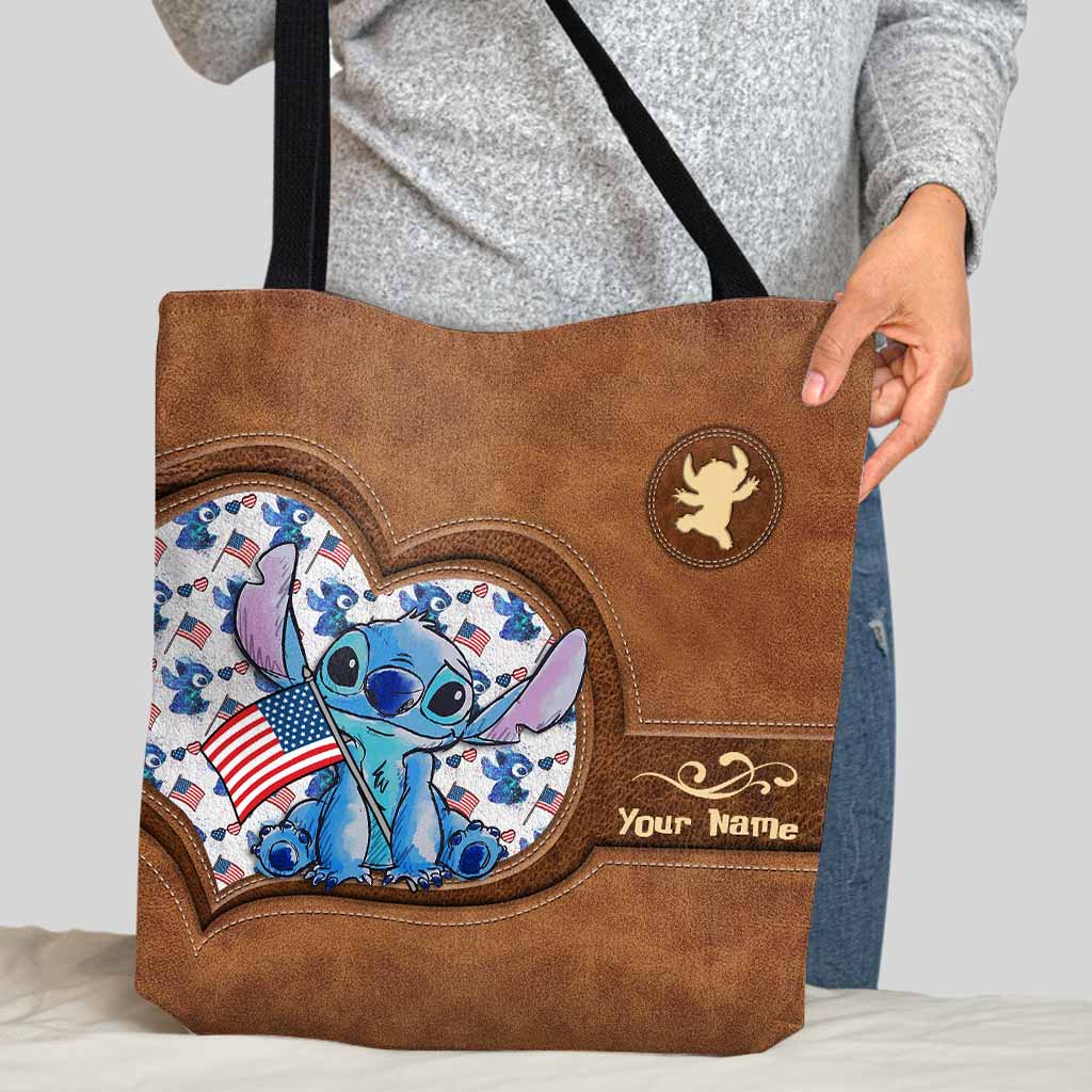 Personalized Independence Day Tote Bag with Stitch Design for Family