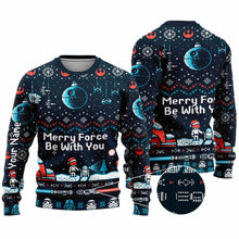 Load image into Gallery viewer, Personalized Christmas Sweater Merry Force Be With You Gift
