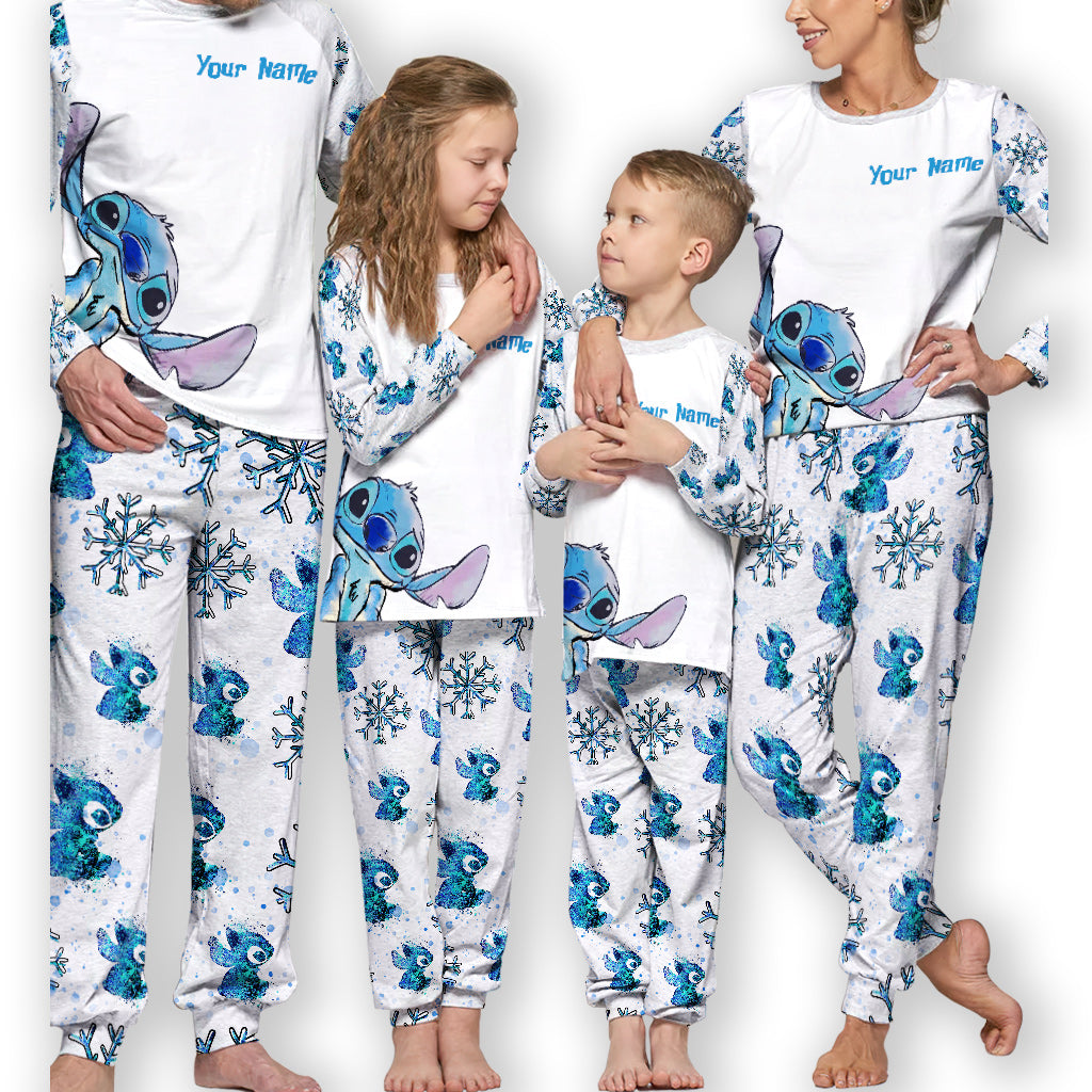 Personalized Christmas Pajama Set with Stitch Design for Family