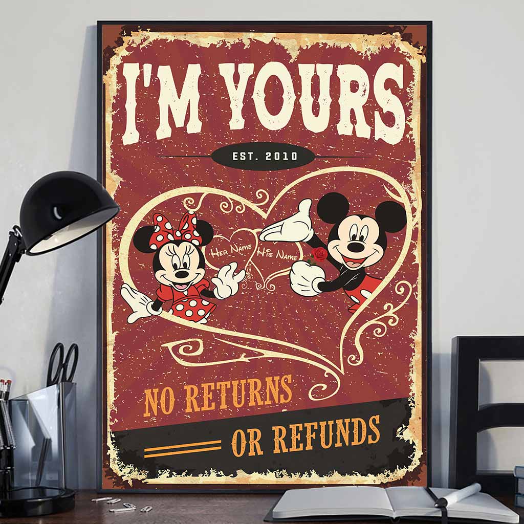 Personalized Mickey & Minnie Mouse Poster Custom Name Gift for Couple Anniversary