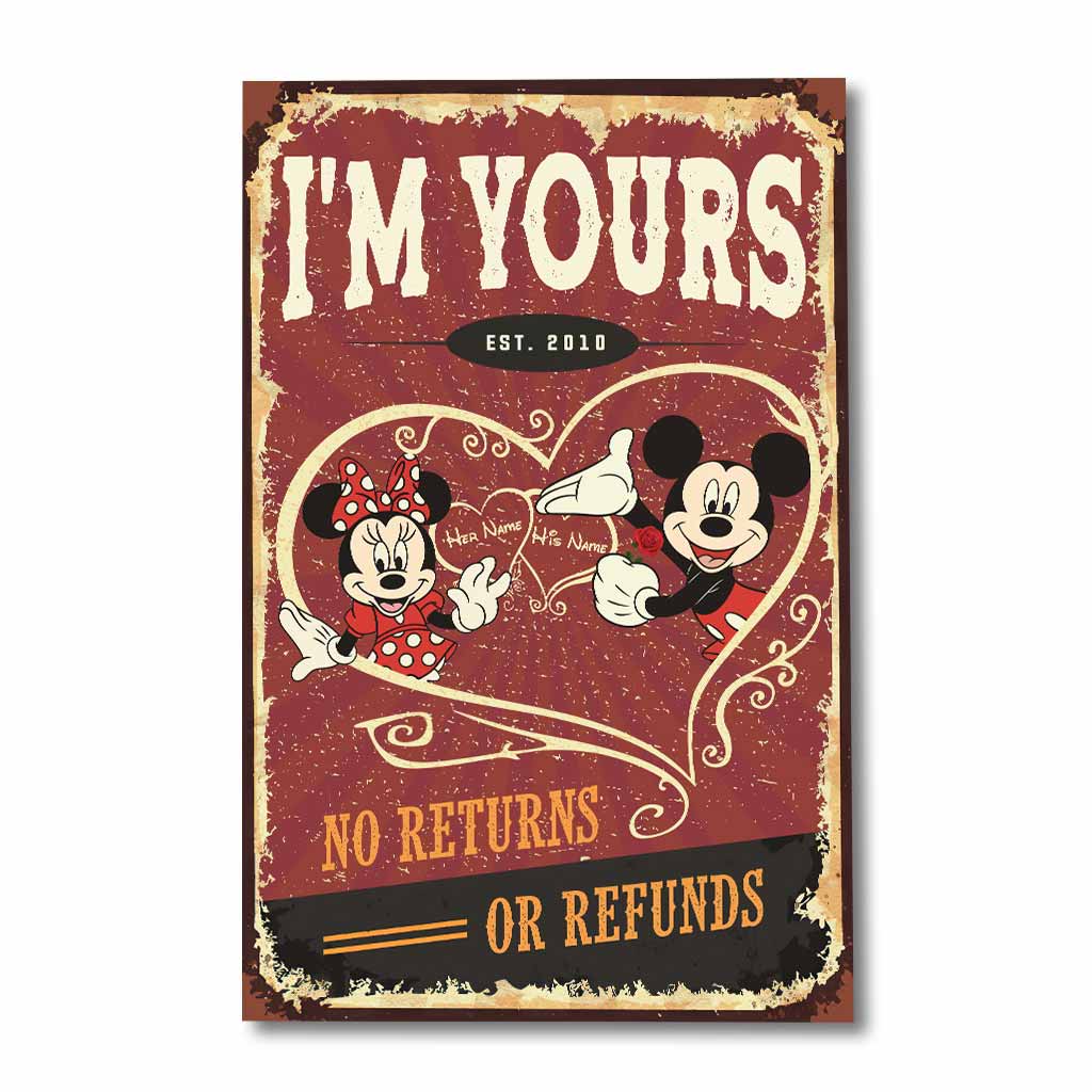 Personalized Mickey & Minnie Mouse Poster Custom Name Gift for Couple Anniversary
