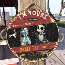 Load image into Gallery viewer, Personalized Round Wood Sign Unique Couple Gift No Returns
