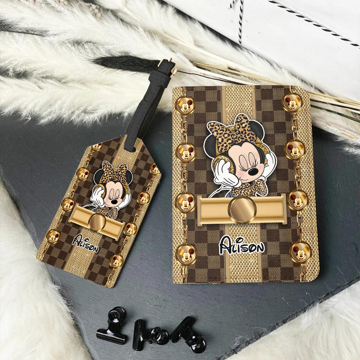 Personalized Leather Luggage Tag & Passport Holder Set with Name for Travelers