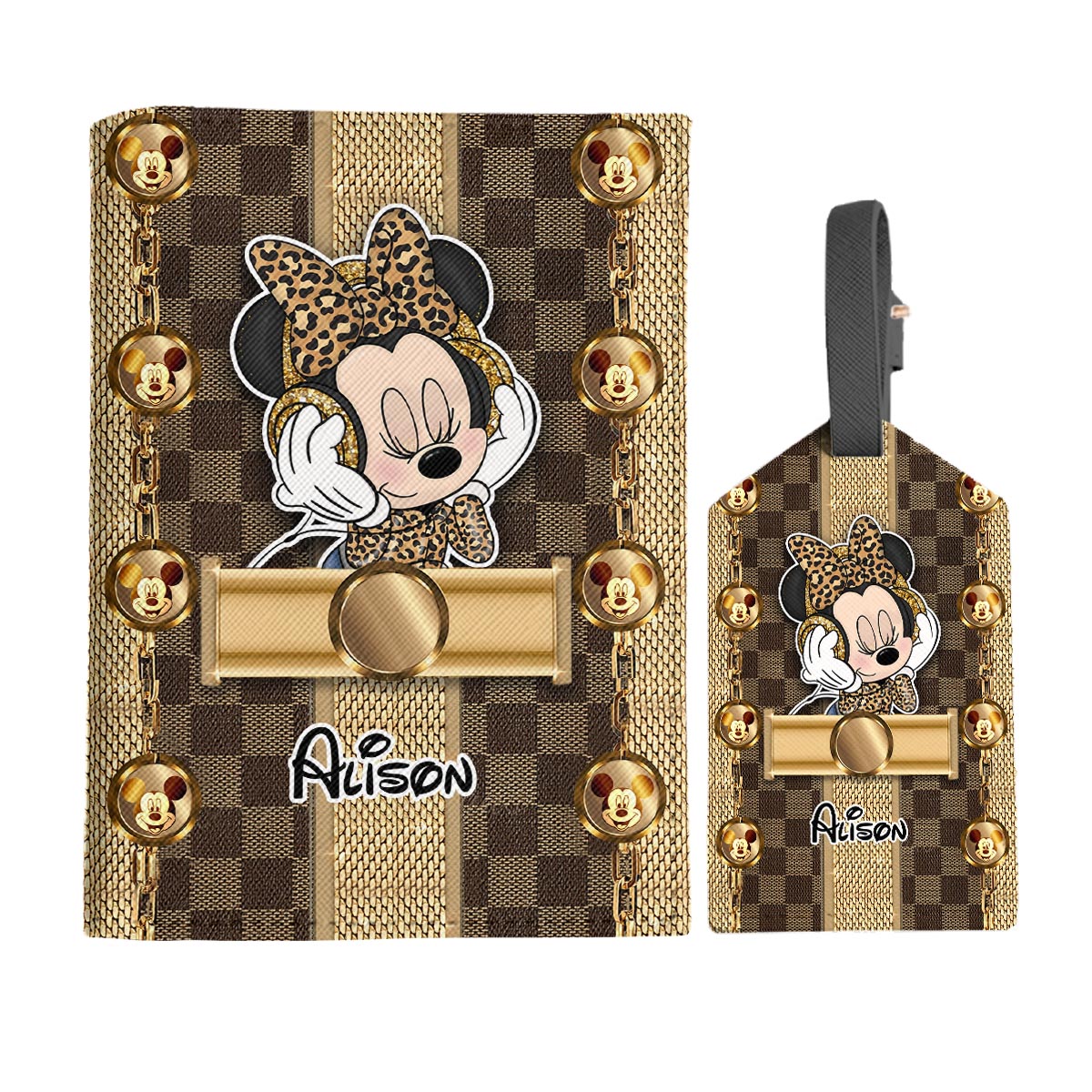 Personalized Leather Luggage Tag & Passport Holder Set with Name for Travelers