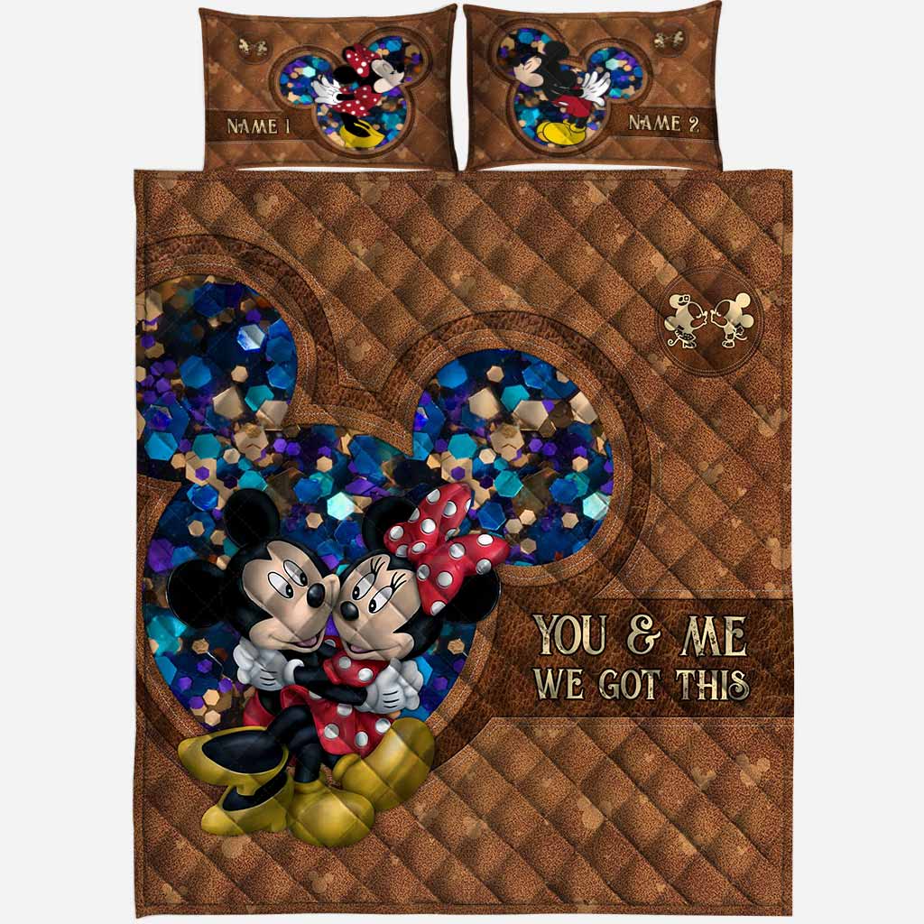 Personalized Mickey Mouse Quilt Set Custom Names Couples Gift