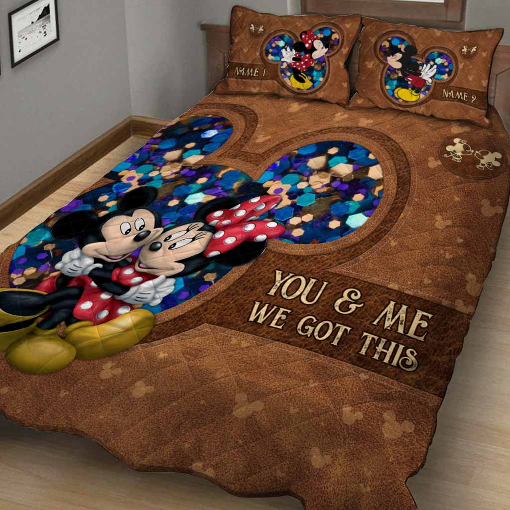 Personalized Mickey Mouse Quilt Set Custom Names Couples Gift
