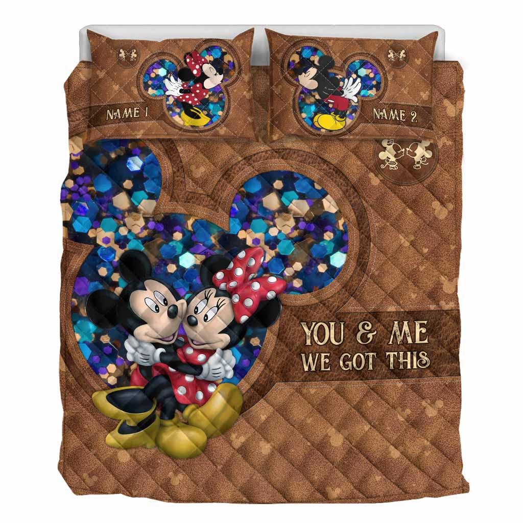 Personalized Mickey Mouse Quilt Set Custom Names Couples Gift