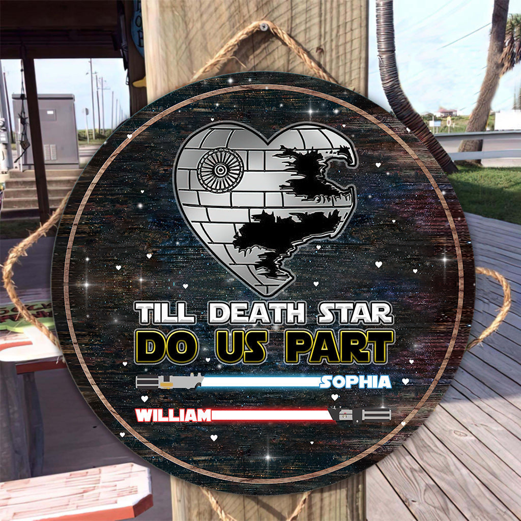 Personalized Till Death Star Do Us Part Round Wood Sign Gift for Couples