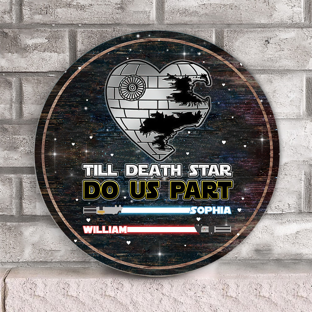 Personalized Till Death Star Do Us Part Round Wood Sign Gift for Couples