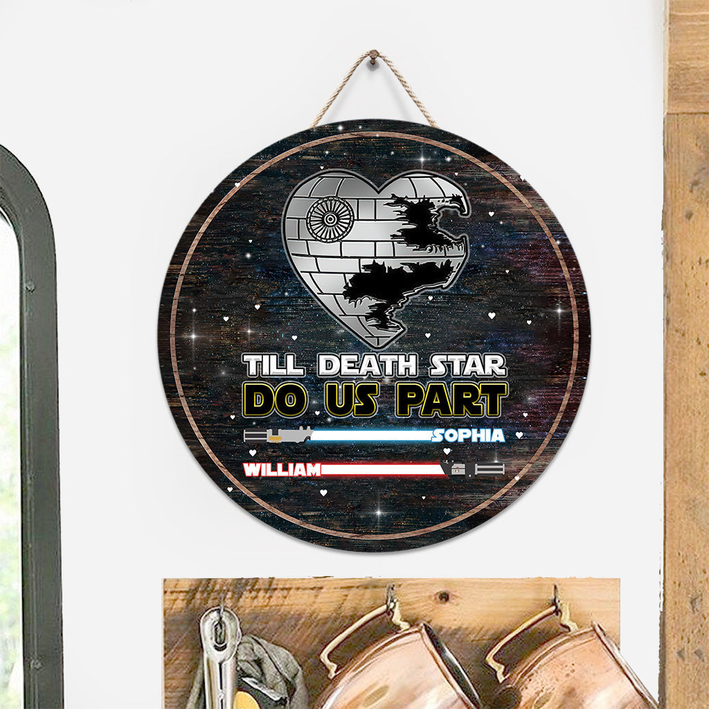 Personalized Till Death Star Do Us Part Round Wood Sign Gift for Couples