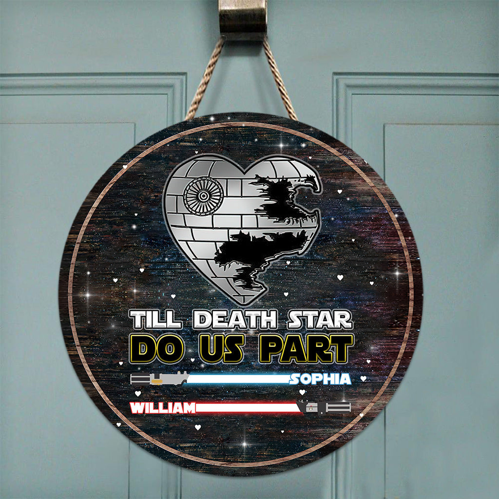 Personalized Till Death Star Do Us Part Round Wood Sign Gift for Couples