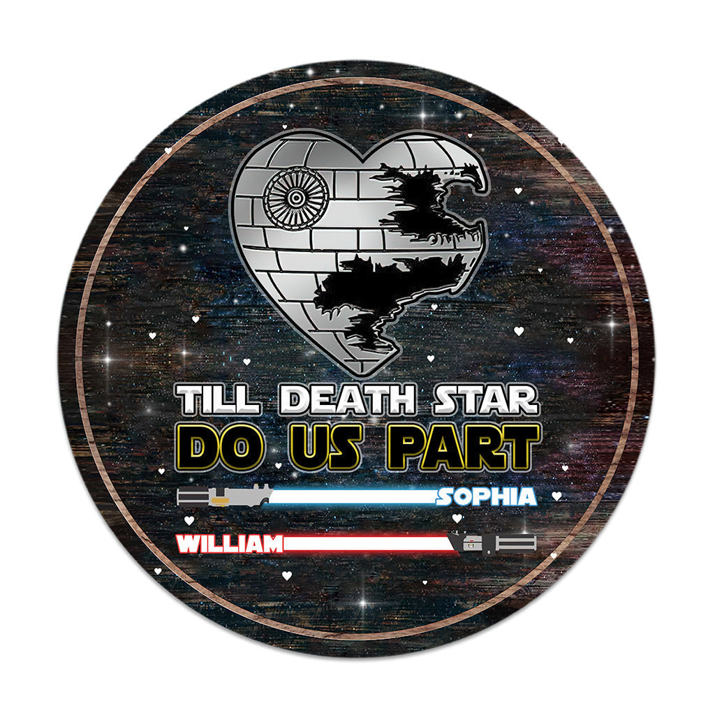 Personalized Till Death Star Do Us Part Round Wood Sign Gift for Couples