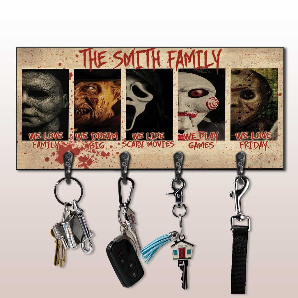 Personalized Horror Movie Key Rack Custom Family Name Gift