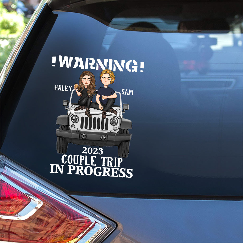 Personalized Couple Warning Car Decal Trip in Progress 2023