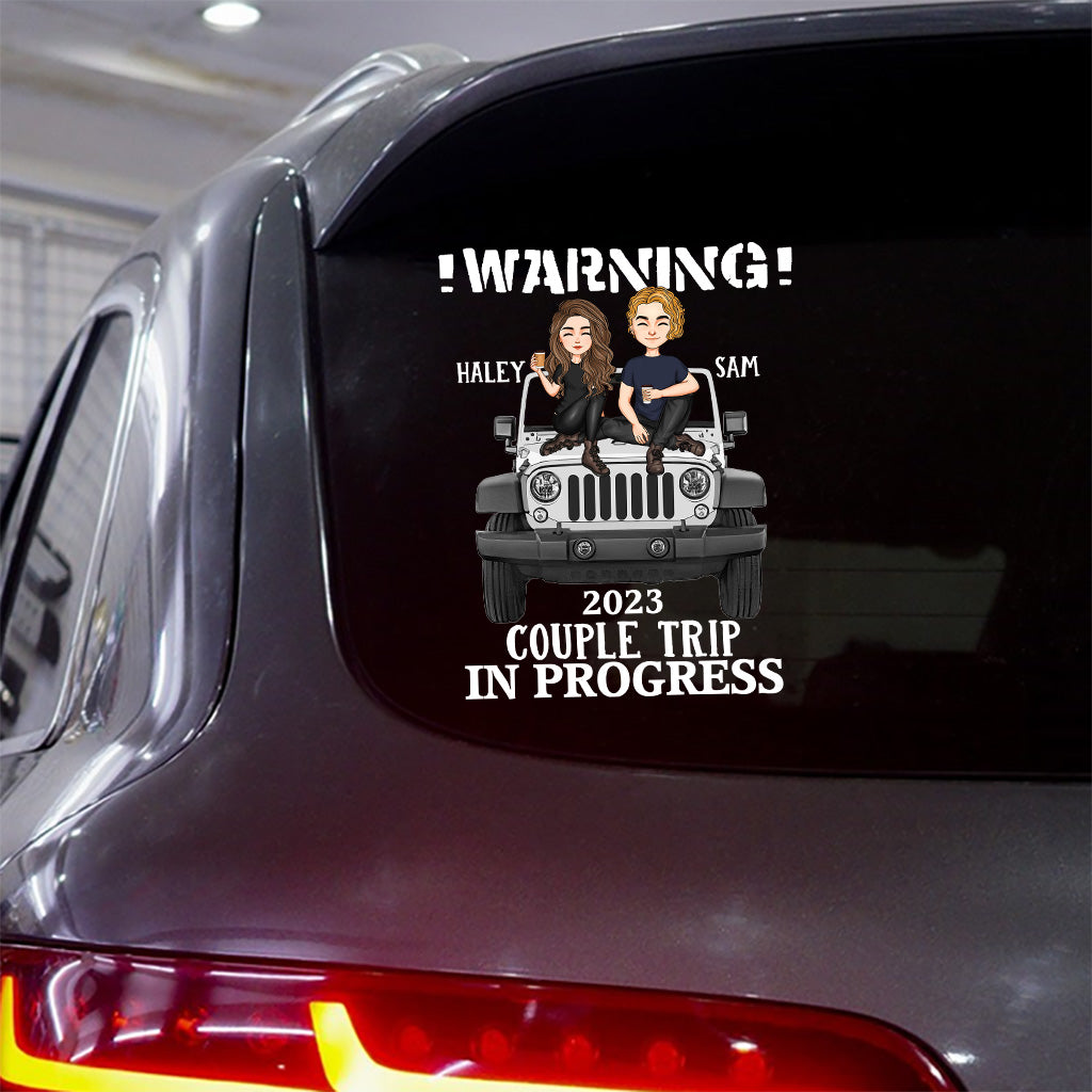 Personalized Couple Warning Car Decal Trip in Progress 2023