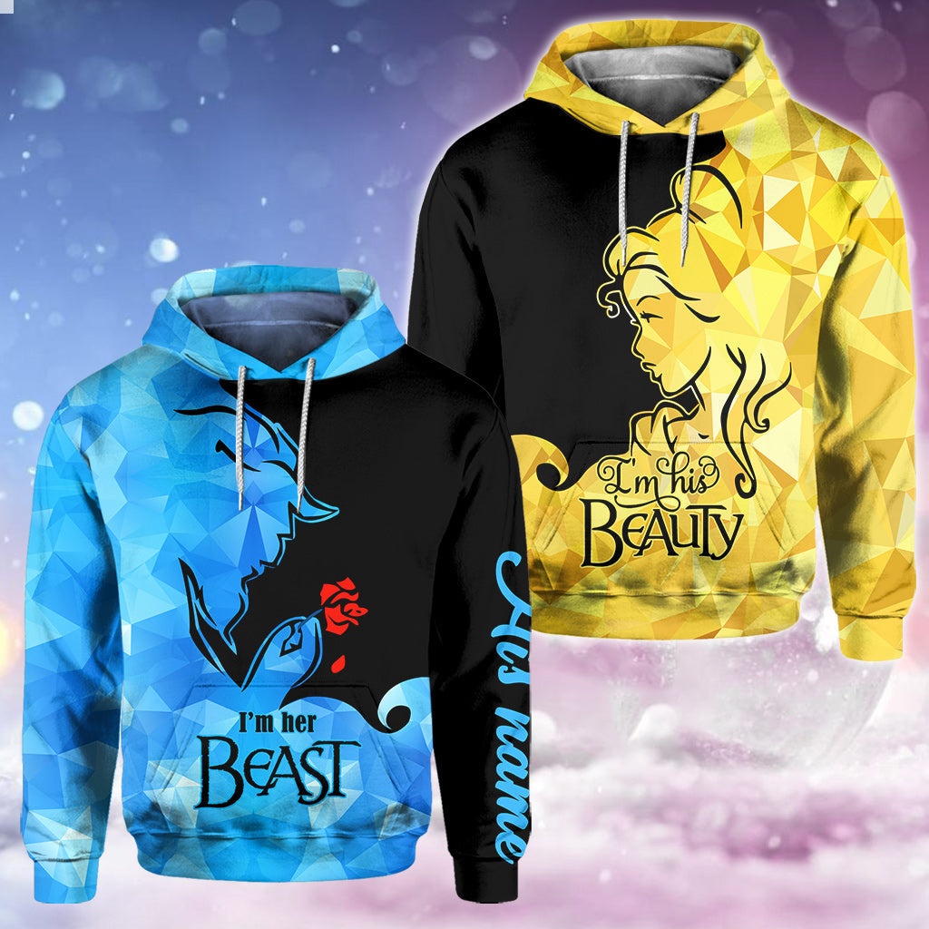 Personalized His Beauty Her Beast Couple Hoodies Custom Name Gift