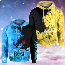 Load image into Gallery viewer, Personalized His Beauty Her Beast Couple Hoodies Custom Name Gift
