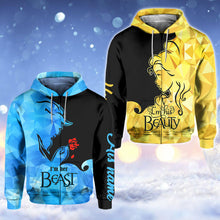 Load image into Gallery viewer, Personalized His Beauty Her Beast Couple Hoodies Custom Name Gift
