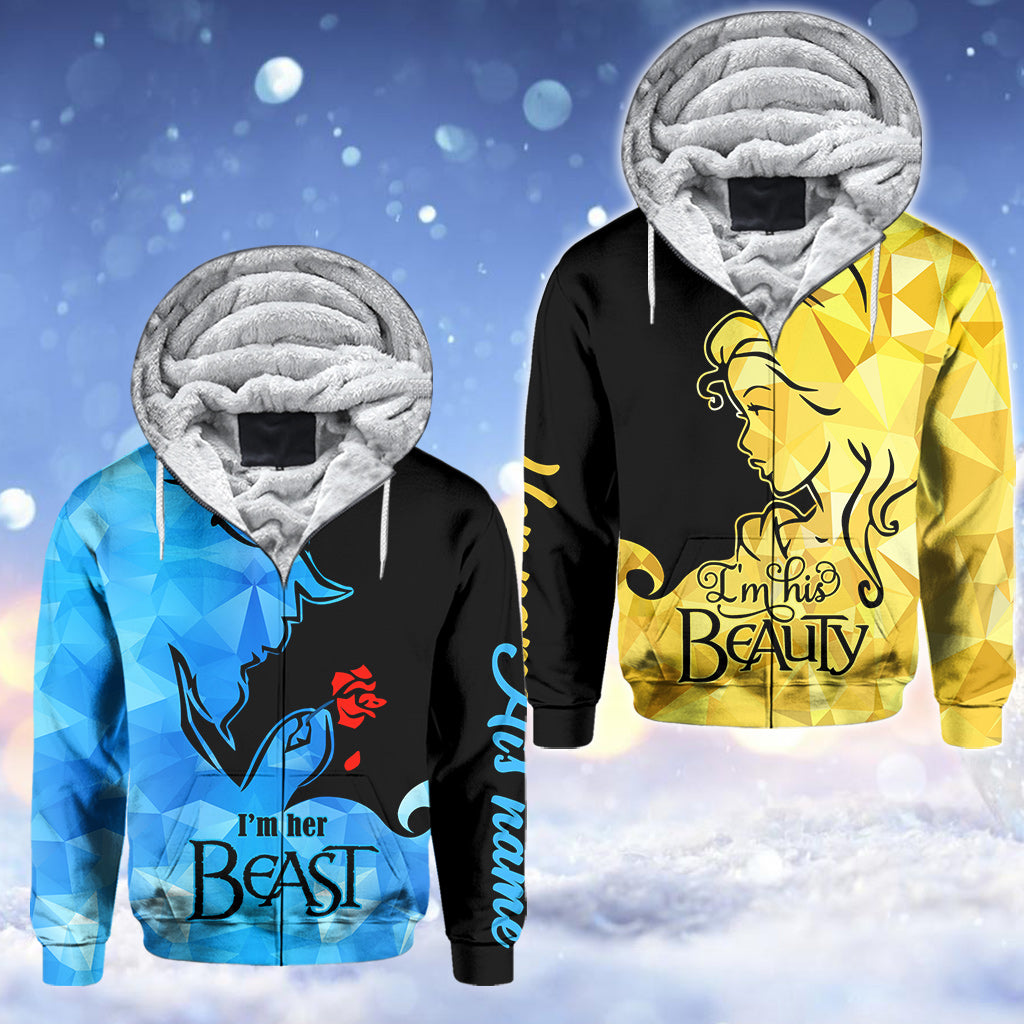 Personalized His Beauty Her Beast Couple Hoodies Custom Name Gift