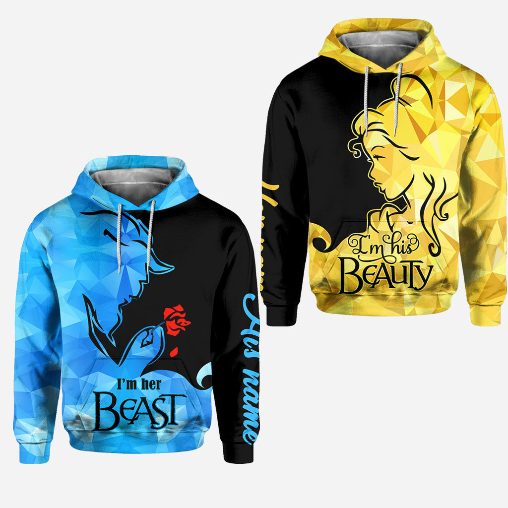 Personalized His Beauty Her Beast Couple Hoodies Custom Name Gift