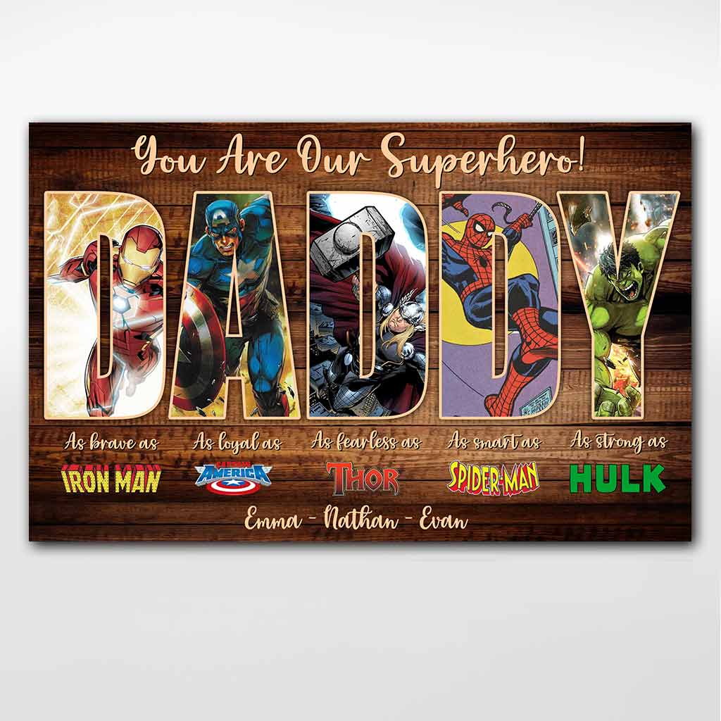 Personalized Superhero Poster for Dad Custom Names Father's Day Gift
