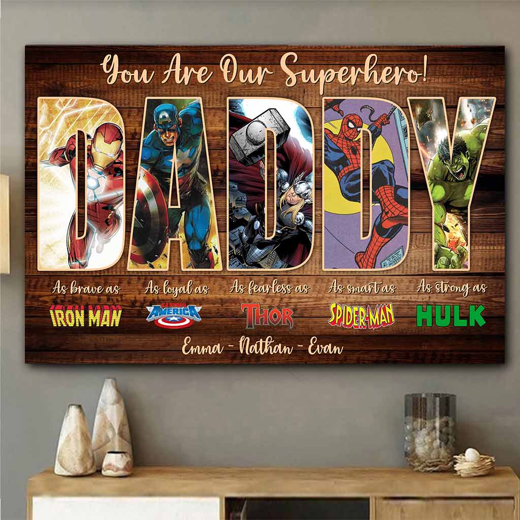 Personalized Superhero Poster for Dad Custom Names Father's Day Gift