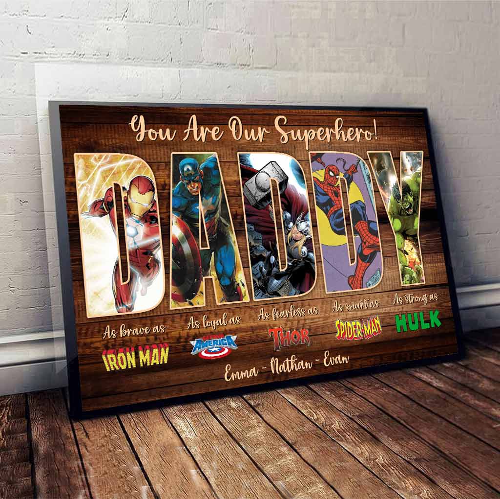Personalized Superhero Poster for Dad Custom Names Father's Day Gift