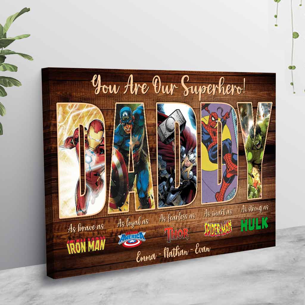 Personalized Superhero Poster for Dad Custom Names Father's Day Gift
