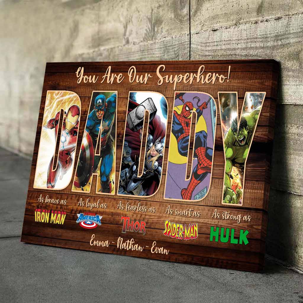 Personalized Superhero Poster for Dad Custom Names Father's Day Gift