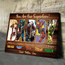 Load image into Gallery viewer, Personalized Superhero Poster for Dad Custom Names Father's Day Gift
