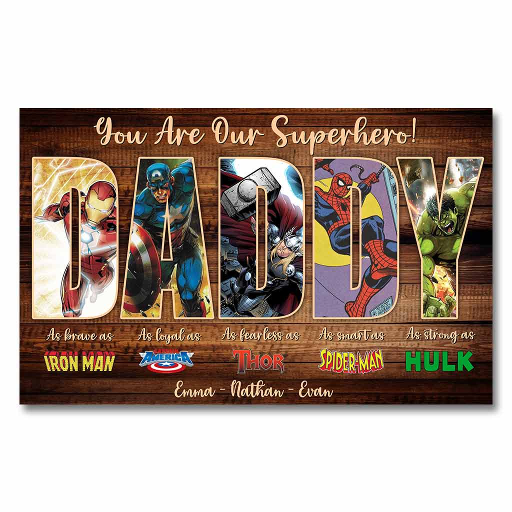 Personalized Superhero Poster for Dad Custom Names Father's Day Gift