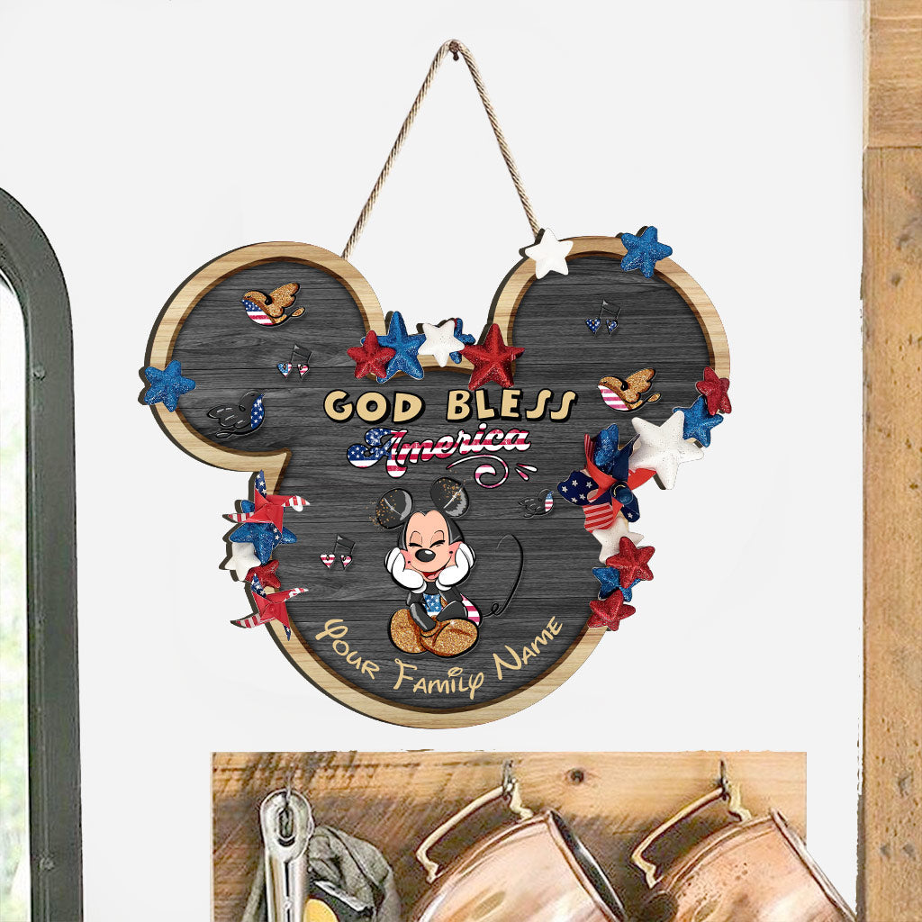 Personalized Mickey Mouse Wood Sign for 4th of July Family Gift